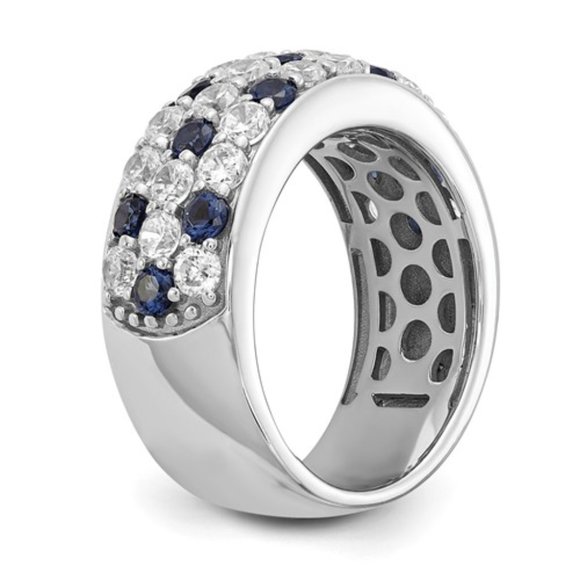 14k White Gold Lab Grown Diamond & blue Sapphire birthstone Dome Ring September - Picture 5 of 7